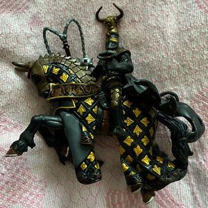 Papo Master Bull Knight Black Medieval With Horse Figure Mace Flail 2007 Gift